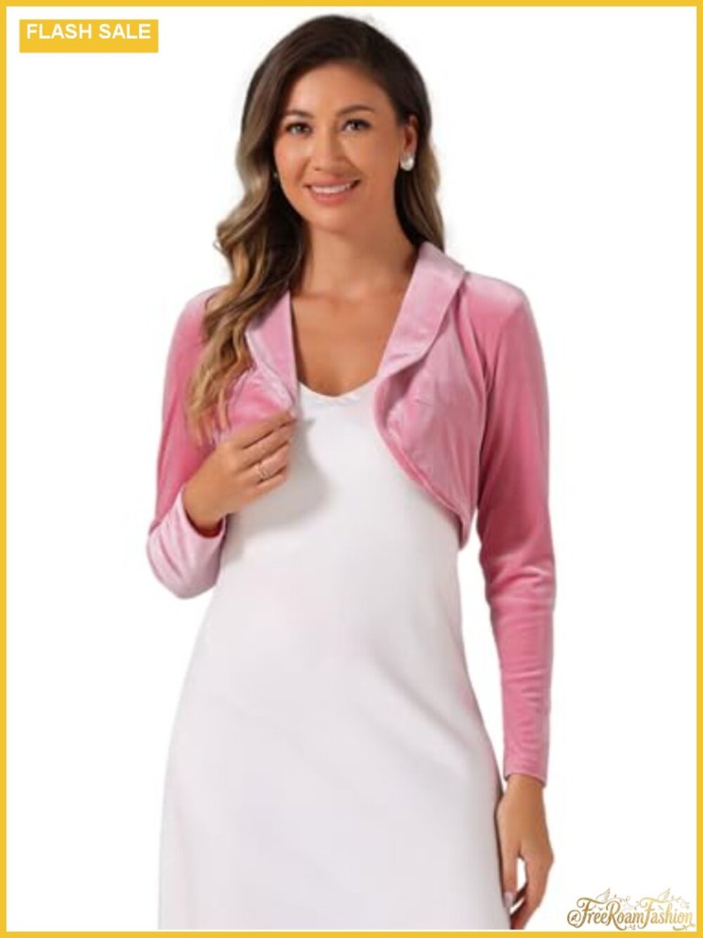 Velvet Cropped Open Front Bolero Cardigan Long Sleeve Shrug